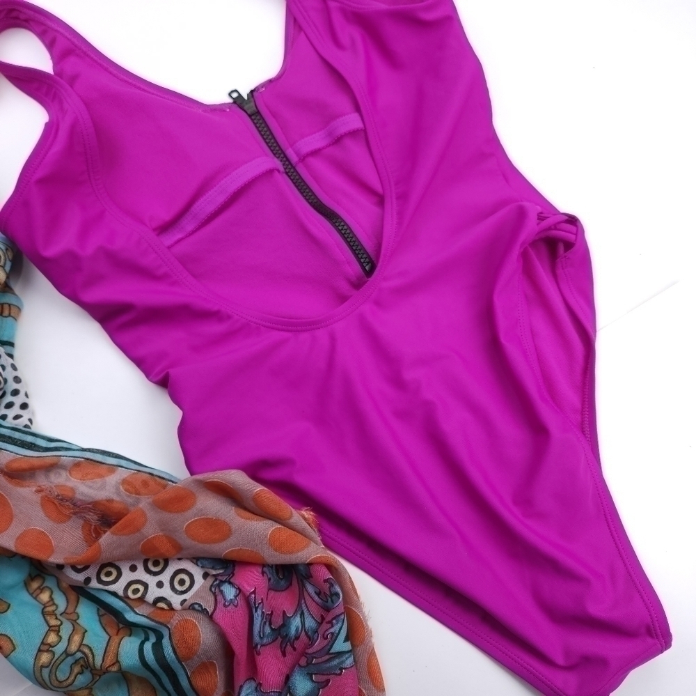 New Xhilaration Purple Pink One Piece Swimsuit Sz M - Picture 8 of 10